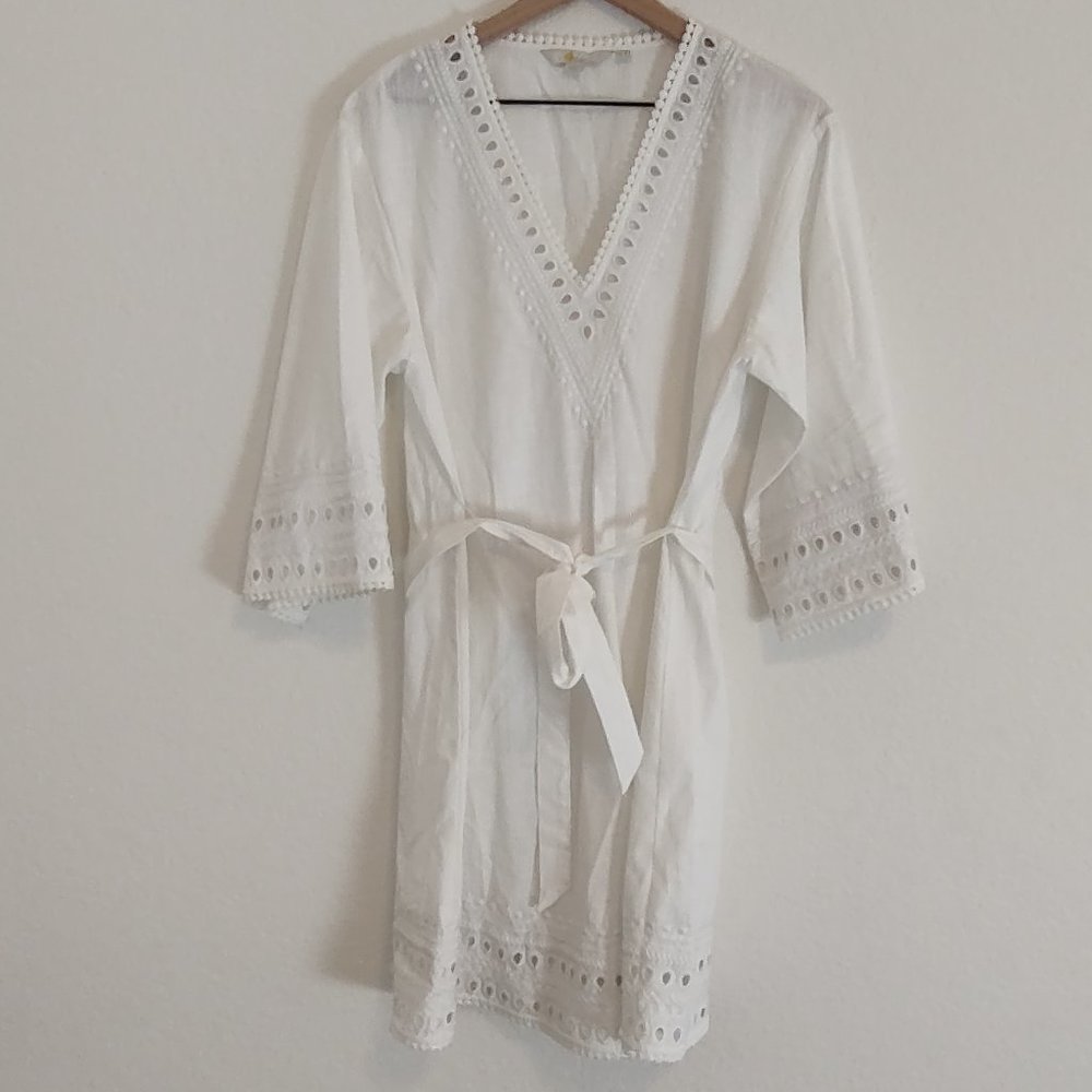 Boden 6 Dress Embroidered Kaftan White Summer Short Sleeve